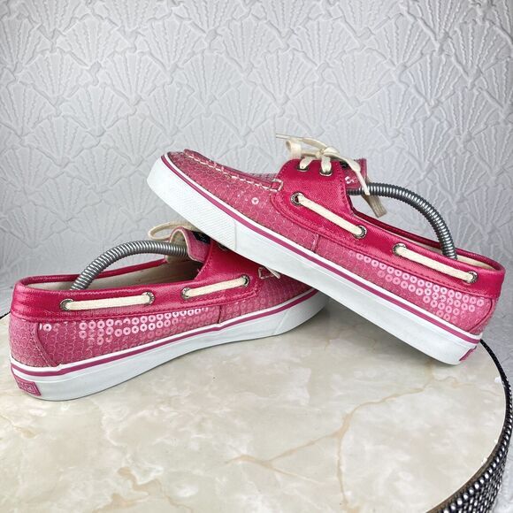 Sperry Shoes Womens 7 Pink Sequin Biscayne Classic Driving Slip On Boat Loafers - Picture 10 of 12